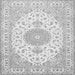 Round Machine Washable Medallion Gray Traditional Rug, wshtr482gry