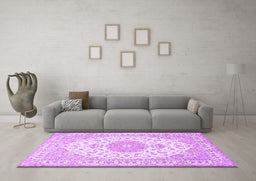 Machine Washable Medallion Purple Traditional Area Rugs in a Living Room, wshtr482pur