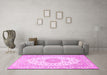 Machine Washable Medallion Pink Traditional Rug in a Living Room, wshtr482pnk