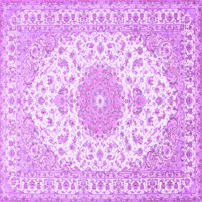 Square Machine Washable Medallion Purple Traditional Area Rugs, wshtr482pur