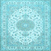 Square Machine Washable Medallion Light Blue Traditional Rug, wshtr482lblu