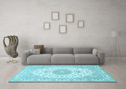 Machine Washable Medallion Light Blue Traditional Rug in a Living Room, wshtr482lblu