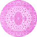 Round Machine Washable Medallion Pink Traditional Rug, wshtr482pnk