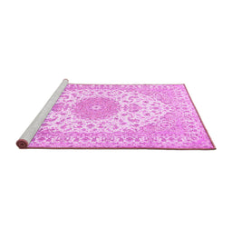Sideview of Machine Washable Medallion Pink Traditional Rug, wshtr482pnk