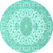 Round Machine Washable Medallion Turquoise Traditional Area Rugs, wshtr482turq