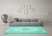 Machine Washable Medallion Turquoise Traditional Area Rugs in a Living Room,, wshtr482turq