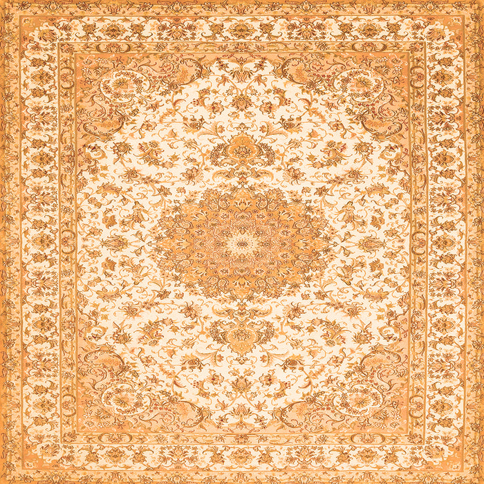 Round Machine Washable Medallion Orange Traditional Area Rugs, wshtr482org