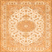 Round Machine Washable Medallion Orange Traditional Area Rugs, wshtr482org