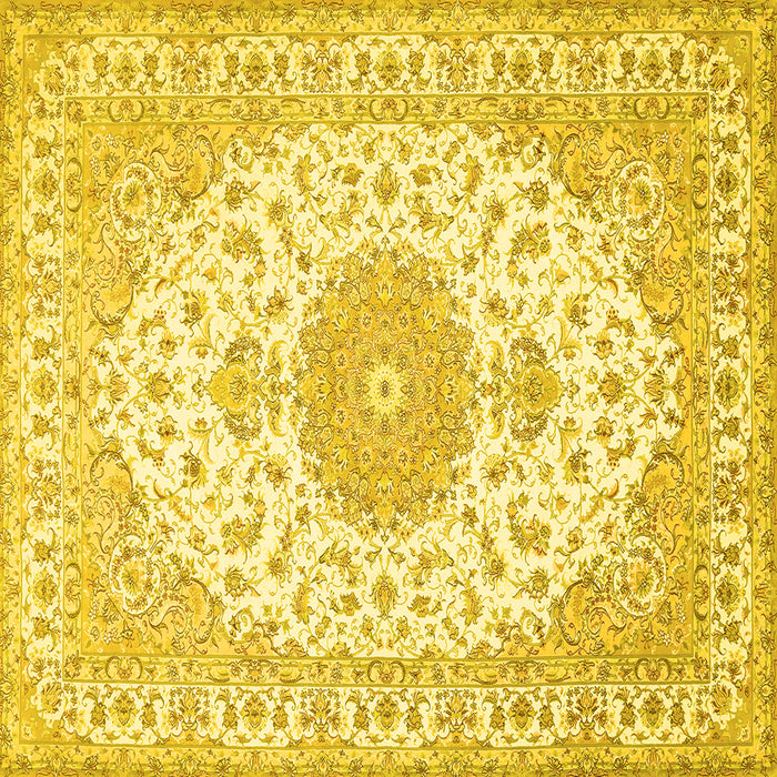 Square Machine Washable Medallion Yellow Traditional Rug, wshtr482yw