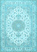 Machine Washable Medallion Light Blue Traditional Rug, wshtr482lblu