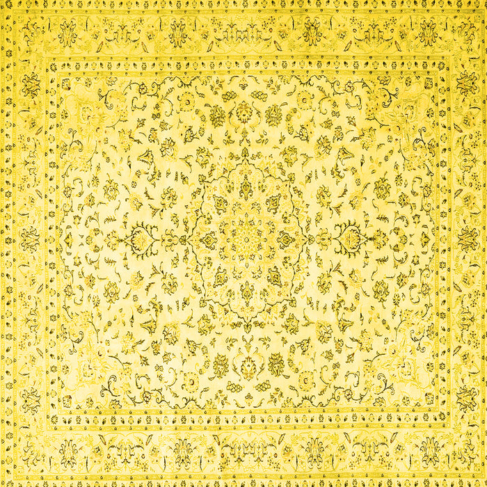 Square Machine Washable Medallion Yellow Traditional Rug, wshtr4830yw
