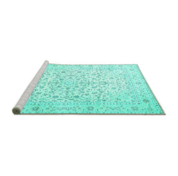 Sideview of Machine Washable Medallion Turquoise Traditional Area Rugs, wshtr4830turq