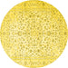 Round Machine Washable Medallion Yellow Traditional Rug, wshtr4830yw