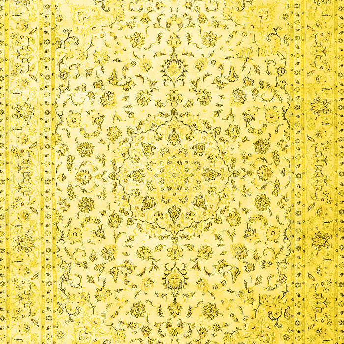 Machine Washable Medallion Yellow Traditional Rug, wshtr4830yw