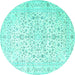 Round Machine Washable Medallion Turquoise Traditional Area Rugs, wshtr4830turq