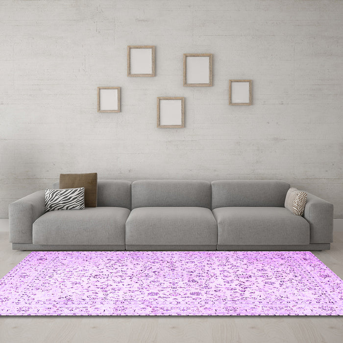 Machine Washable Medallion Purple Traditional Area Rugs in a Living Room, wshtr4830pur