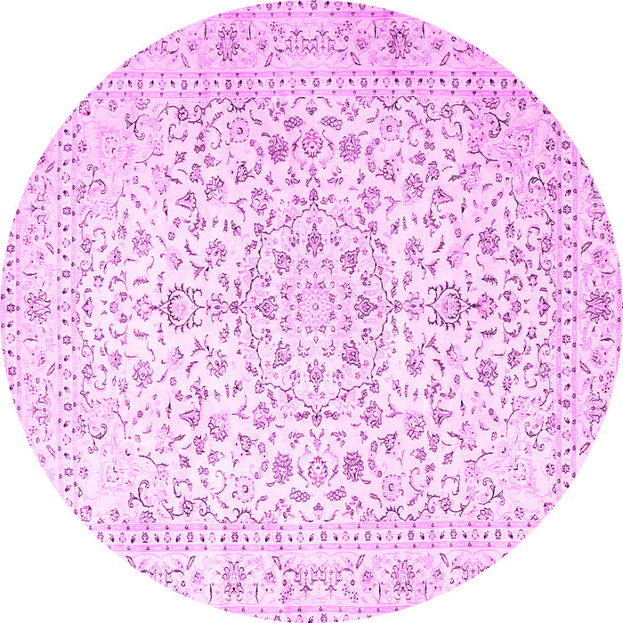 Round Machine Washable Medallion Pink Traditional Rug, wshtr4830pnk