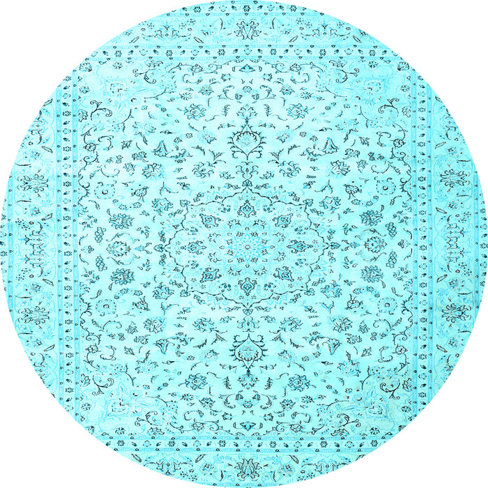 Round Machine Washable Medallion Light Blue Traditional Rug, wshtr4830lblu