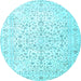 Round Machine Washable Medallion Light Blue Traditional Rug, wshtr4830lblu