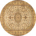 Round Machine Washable Medallion Brown Traditional Rug, wshtr4831brn