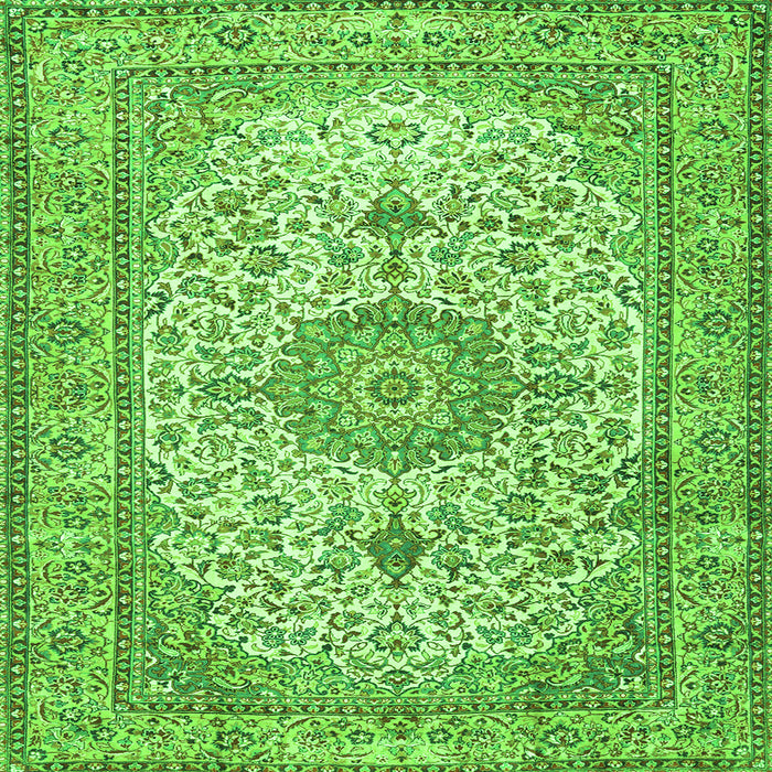 Round Machine Washable Medallion Green Traditional Area Rugs, wshtr4831grn
