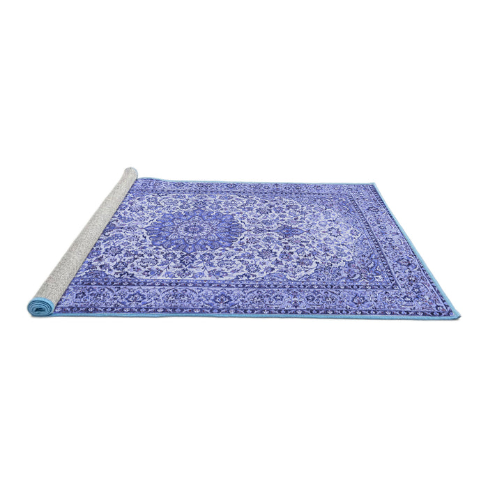 Sideview of Machine Washable Medallion Blue Traditional Rug, wshtr4831blu