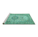 Sideview of Machine Washable Medallion Turquoise Traditional Area Rugs, wshtr4831turq