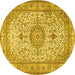 Round Machine Washable Medallion Yellow Traditional Rug, wshtr4831yw