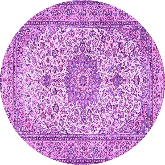 Round Machine Washable Medallion Purple Traditional Area Rugs, wshtr4831pur