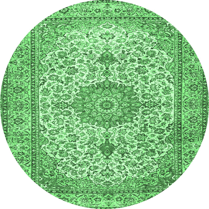 Round Machine Washable Medallion Emerald Green Traditional Area Rugs, wshtr4831emgrn