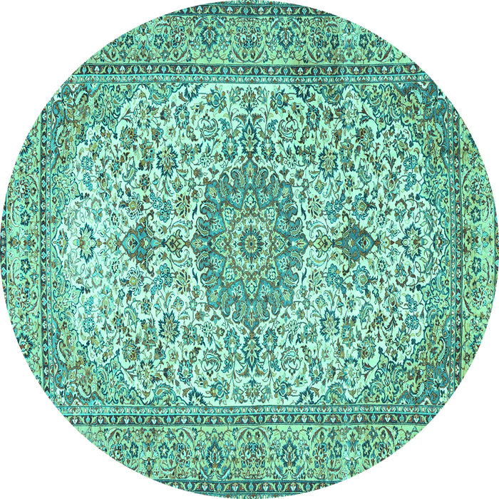 Round Machine Washable Medallion Turquoise Traditional Area Rugs, wshtr4831turq