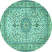 Round Machine Washable Medallion Turquoise Traditional Area Rugs, wshtr4831turq