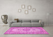 Machine Washable Medallion Pink Traditional Rug in a Living Room, wshtr4831pnk