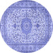 Round Machine Washable Medallion Blue Traditional Rug, wshtr4831blu