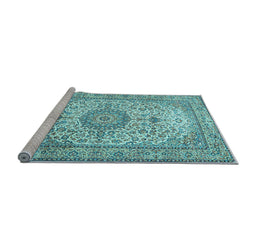 Sideview of Machine Washable Medallion Light Blue Traditional Rug, wshtr4831lblu