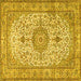 Square Machine Washable Medallion Yellow Traditional Rug, wshtr4831yw