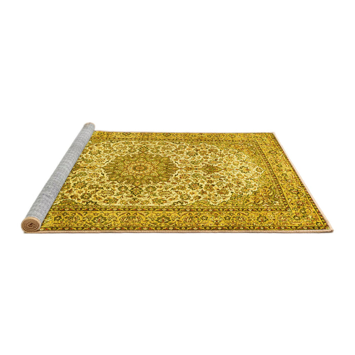 Sideview of Machine Washable Medallion Yellow Traditional Rug, wshtr4831yw