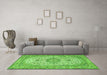 Machine Washable Medallion Green Traditional Area Rugs in a Living Room,, wshtr4831grn