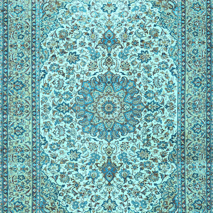 Machine Washable Medallion Light Blue Traditional Rug, wshtr4831lblu
