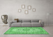 Machine Washable Medallion Emerald Green Traditional Area Rugs in a Living Room,, wshtr4831emgrn