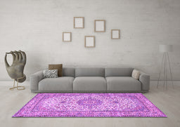 Machine Washable Medallion Purple Traditional Area Rugs in a Living Room, wshtr4831pur