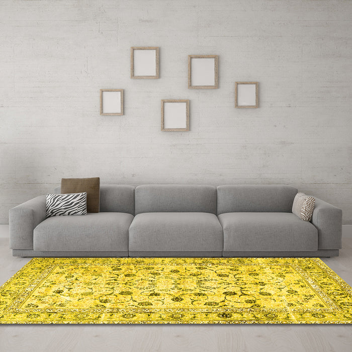 Machine Washable Persian Yellow Traditional Rug in a Living Room, wshtr4832yw