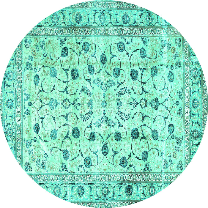 Round Machine Washable Persian Turquoise Traditional Area Rugs, wshtr4832turq