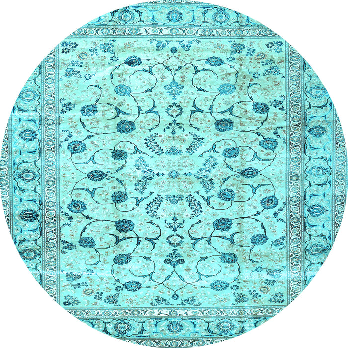 Round Machine Washable Persian Light Blue Traditional Rug, wshtr4832lblu