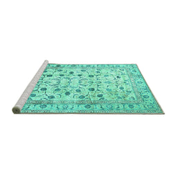 Sideview of Machine Washable Persian Turquoise Traditional Area Rugs, wshtr4832turq