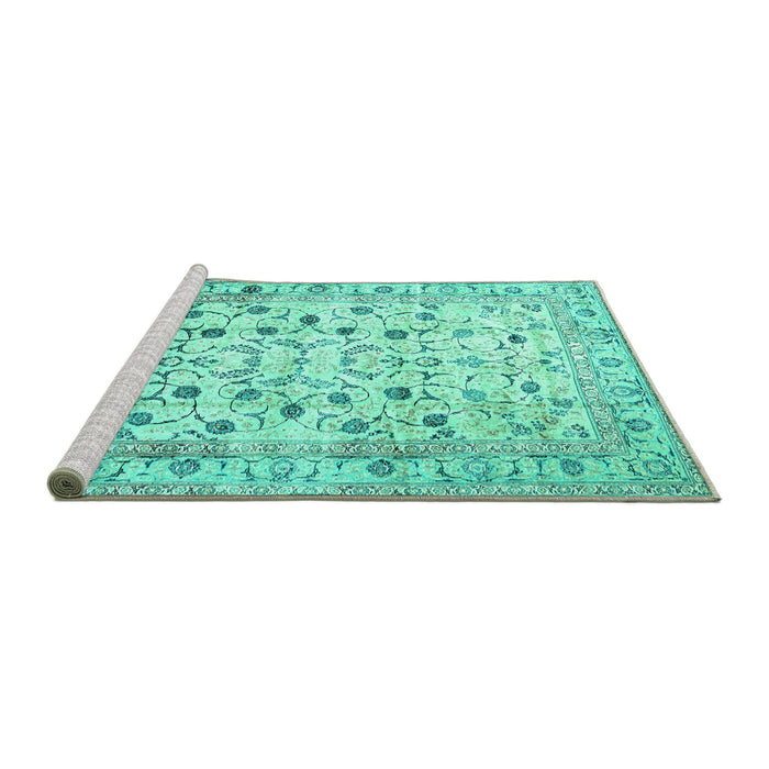 Sideview of Machine Washable Persian Turquoise Traditional Area Rugs, wshtr4832turq