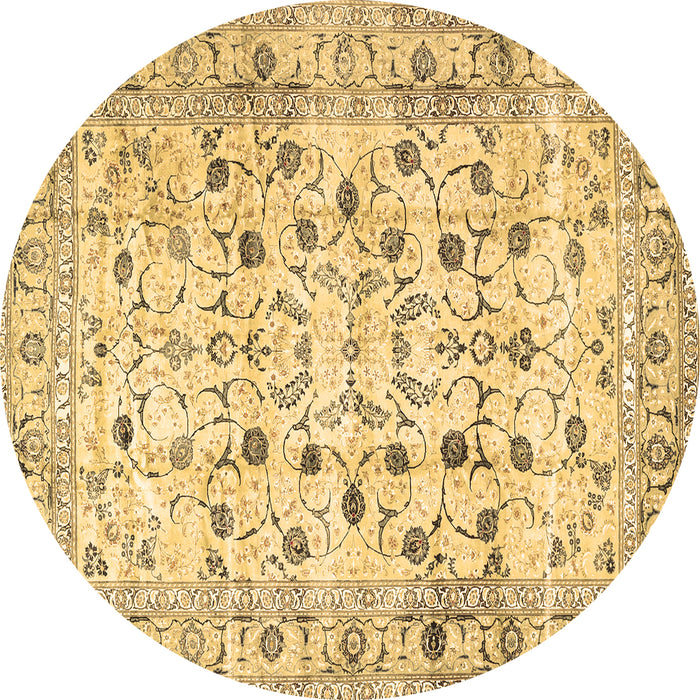 Round Machine Washable Persian Brown Traditional Rug, wshtr4832brn