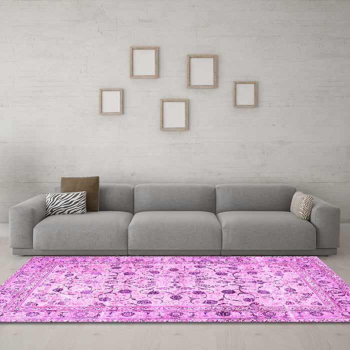 Machine Washable Persian Pink Traditional Rug in a Living Room, wshtr4832pnk