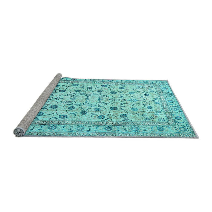 Sideview of Machine Washable Persian Light Blue Traditional Rug, wshtr4832lblu