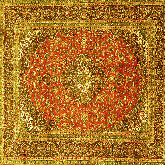 Square Machine Washable Medallion Yellow Traditional Rug, wshtr4833yw